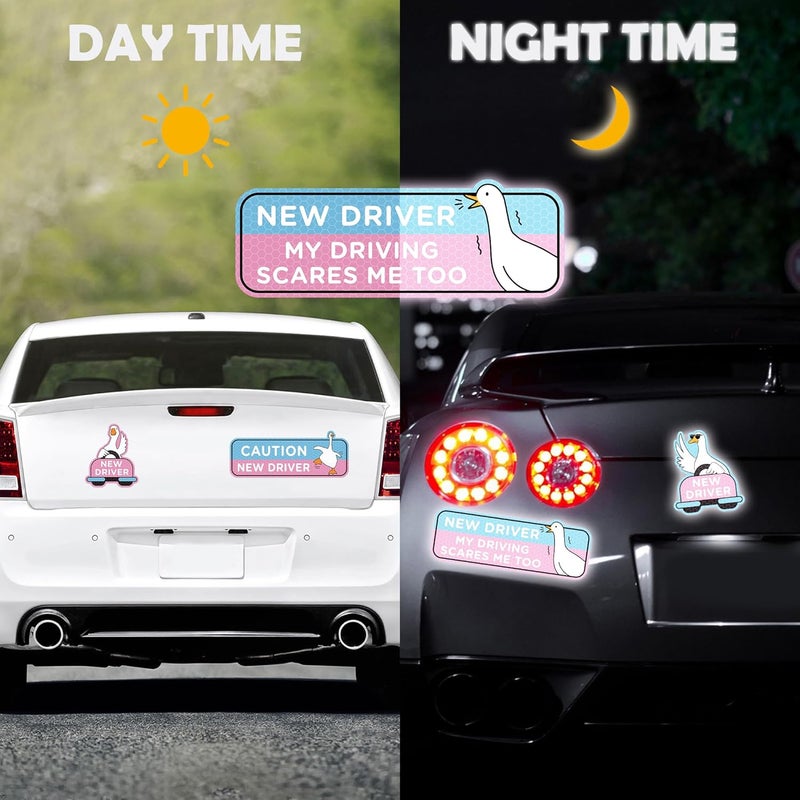 CNhoqc Student Driver Car Magnet - 4pcs Cute Shivering Goose Please Be Patient Student New Driver Magnetic Reflective Reusable Movable Bumper Sticker Safety Warning Sign Novice Automotive Magnet Decal - Image 4